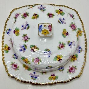 ✅ Vintage Royal Stafford Covered Butter Dish "Rose Pansy Forget Me Not" Pattern